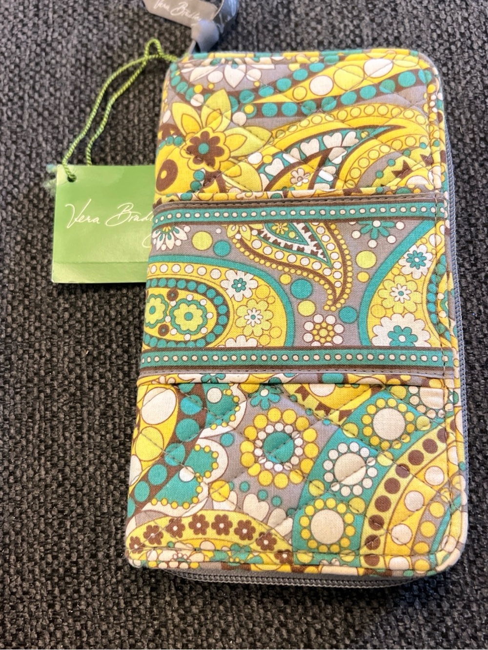 Vera Bradley Yellow Teal Paisley Quilted Smartphone Wallet Case